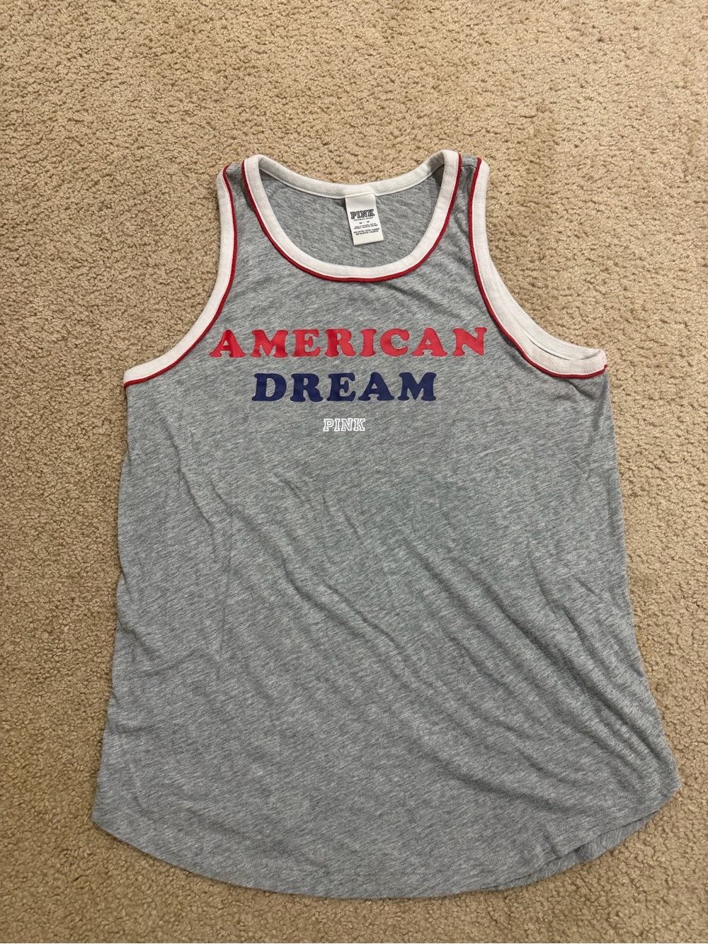 Victoria's Secret PINK Gray Tank with White & Red Trim